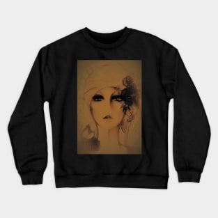 HAZY SUMMER GIRL IN TURBAN WITH FLOWERS INK DRAWING PENCIL Crewneck Sweatshirt